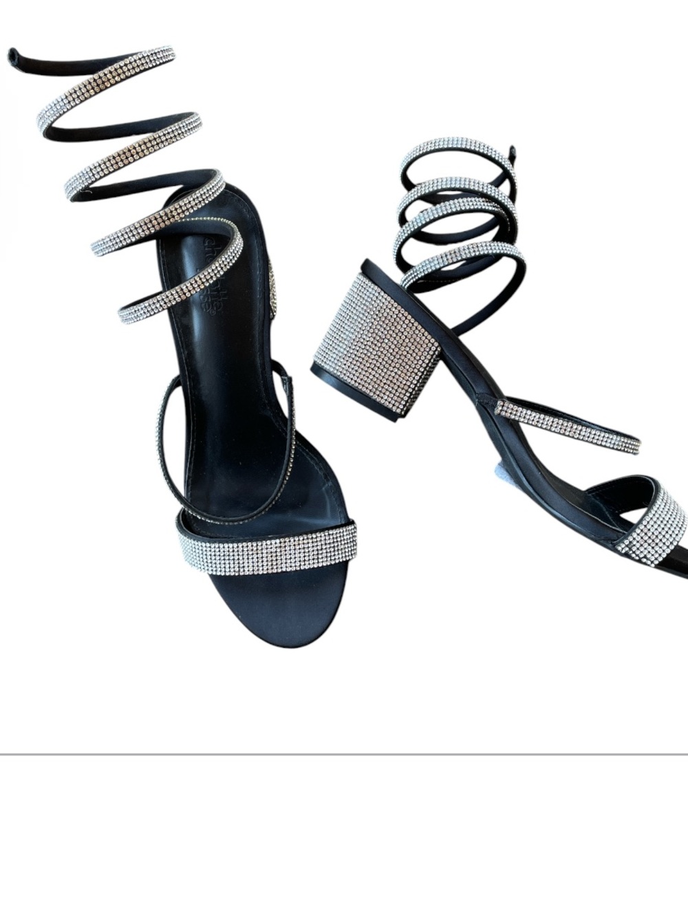 Charlotte Russe black rhinestone strappy spiral heels size 8 sandals
